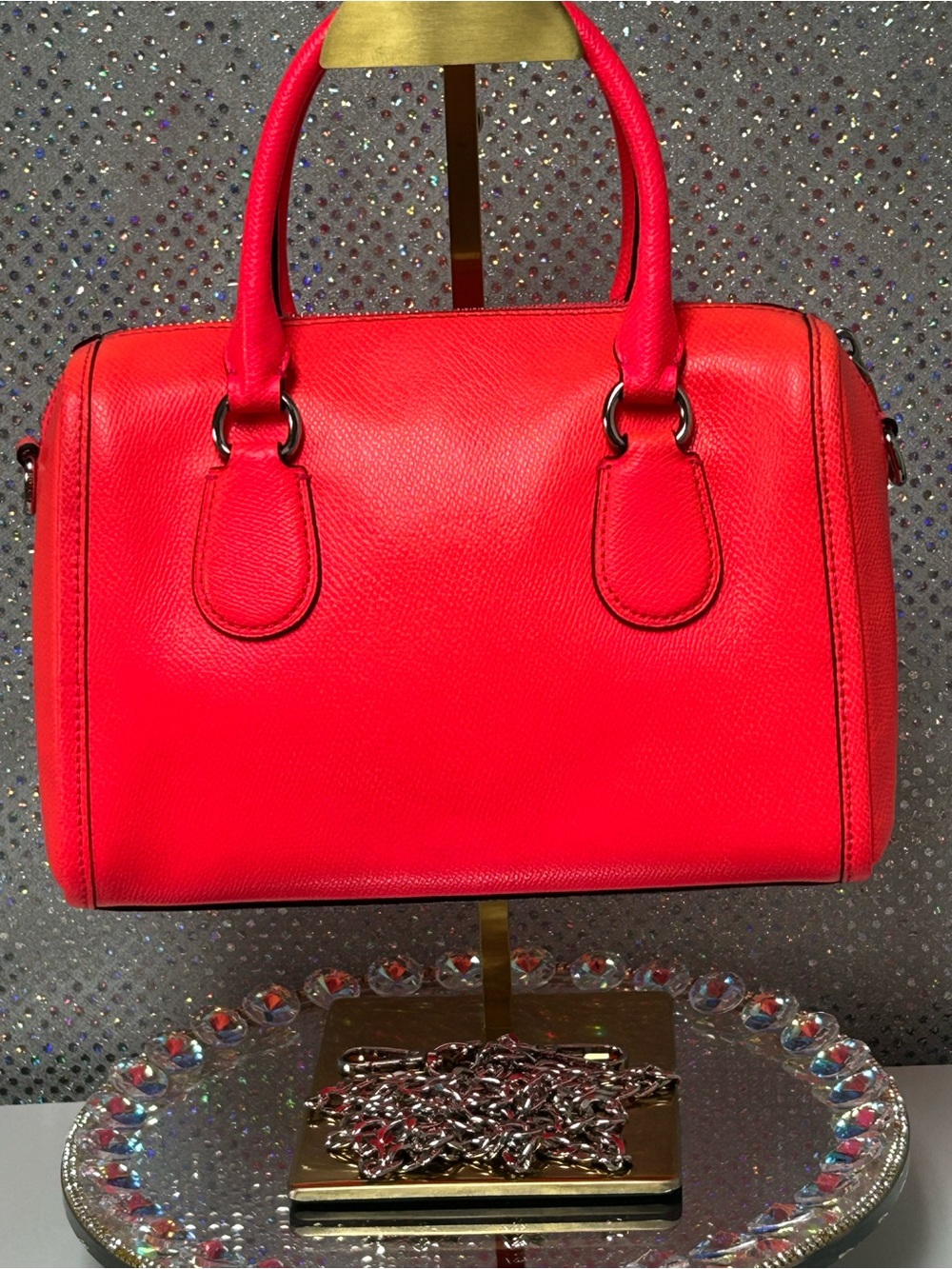 Coach Bright Red Pebble Leather Satchel with Charm Approx. 10 x 7.5” x 3.5 - Picture 5 of 16